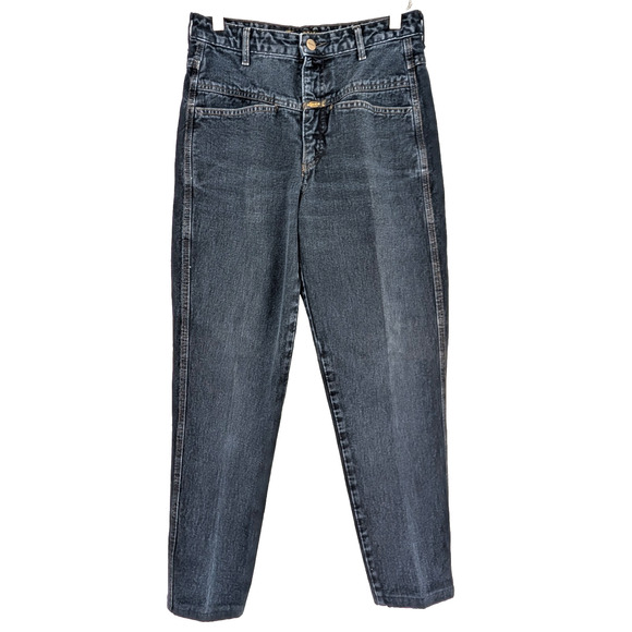 VTG 90s Marithe Francois Girbaud Black Denim High Waisted Tapered Mom Jeans 7/8 - Picture 1 of 11